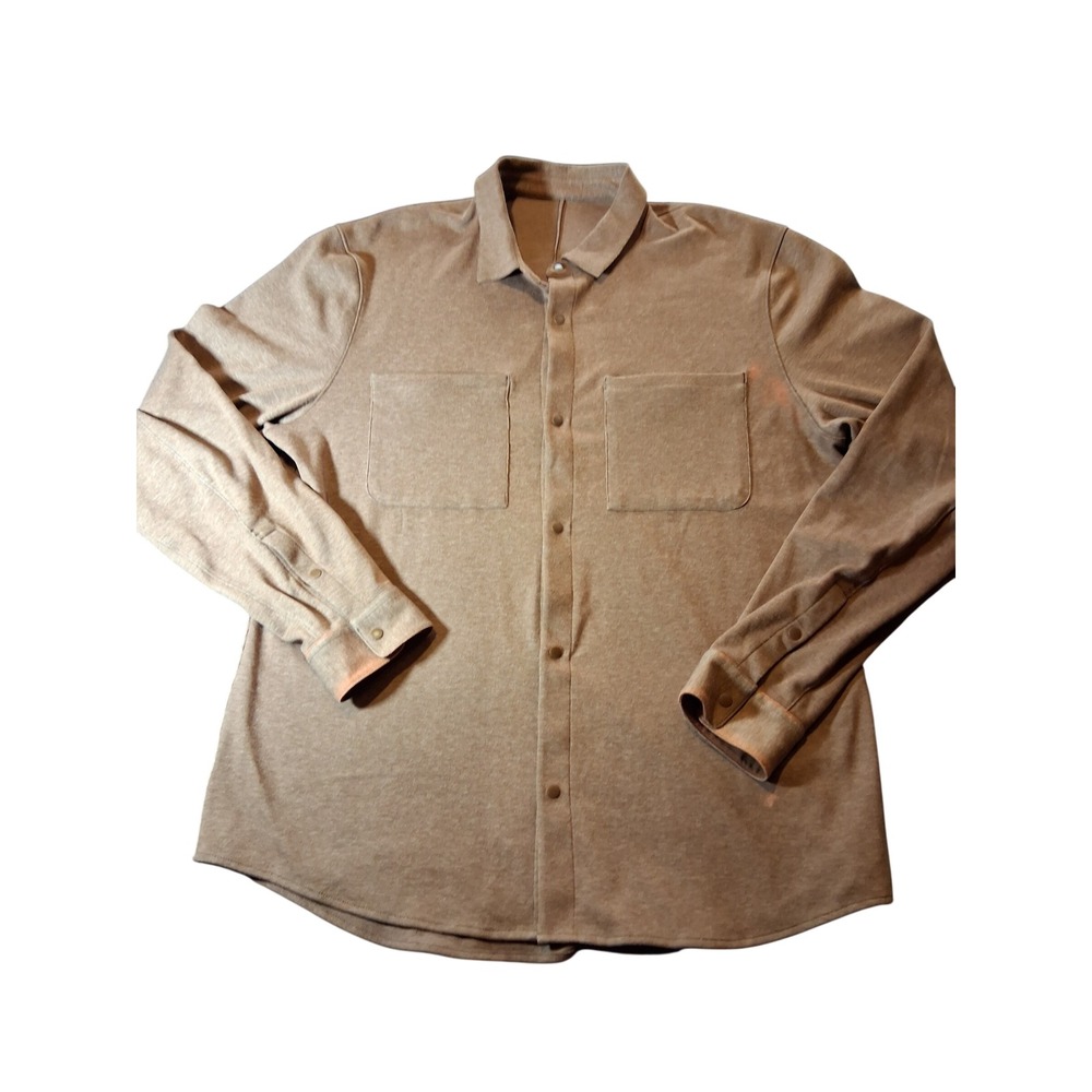 Lululemon Lab Mens Long Sleeve Snap Front Shirt Tan Heathered Knit Size XL